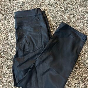 4/25$ Edgely Black Straight Leg Pants with Faux Leather design